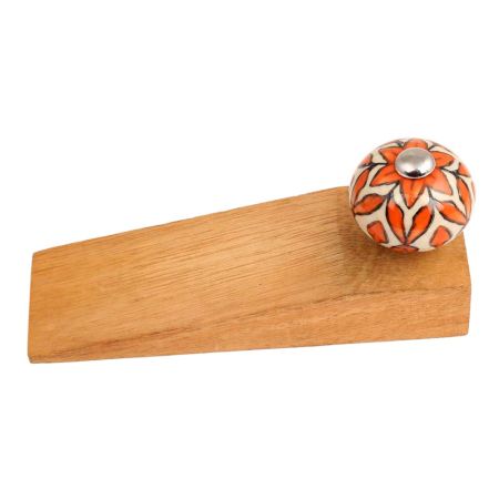 Handmade Orange Floral Ceramic Wooden Door Stopper